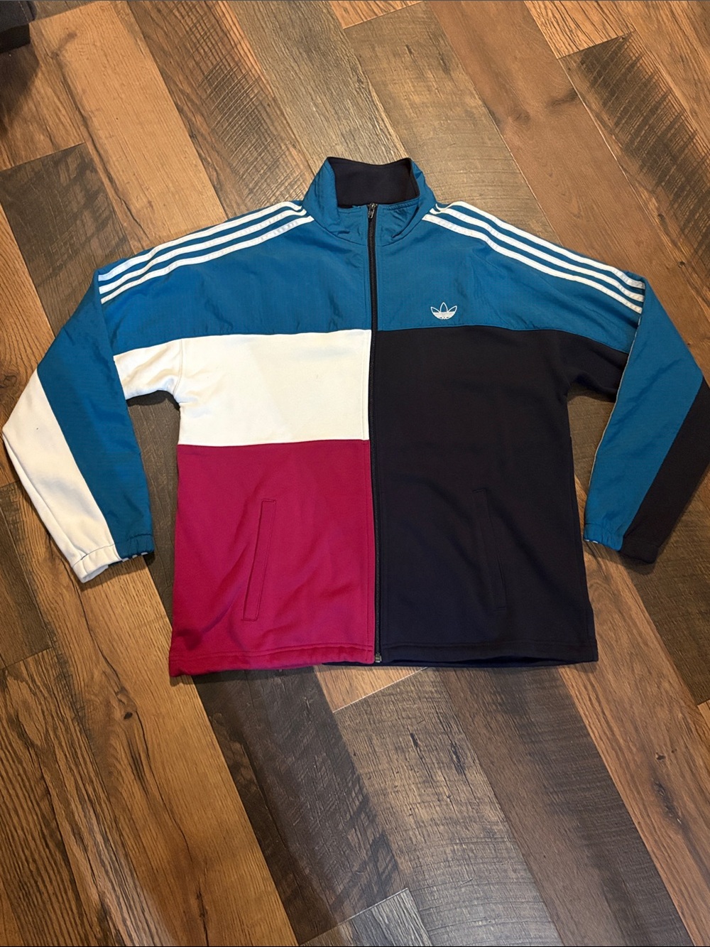 adidas Colorblock Lightweight Track Jacket in Blue, Black & Pink